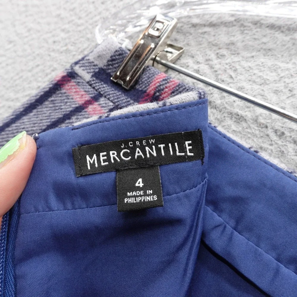 J Crew Mercantile Plaid Wool Blend Mini Skirt Size 4 Navy Blue‎ Ruffle Lined - Picture 6 of 15